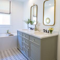 Cottage Master Bathroom With Cement Floor Tiles