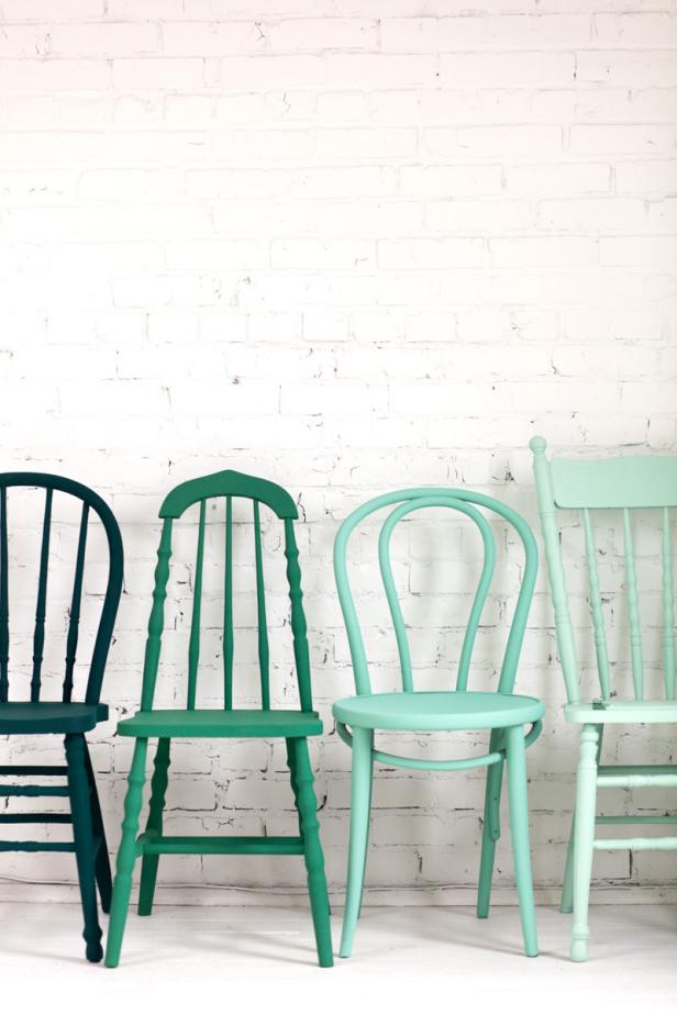 Wooden Chairs Painted Blue and Green