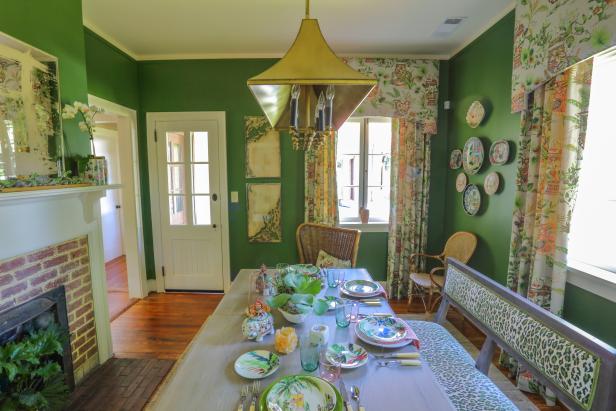 Asian Influences, Bright Colors Give Dining Room Tropical Feel 