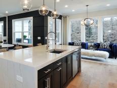 Contemporary White and Black Kitchen with Sitting Room, Breakfast Nook