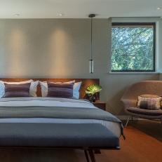 Contemporary Bedroom With Gray Bench