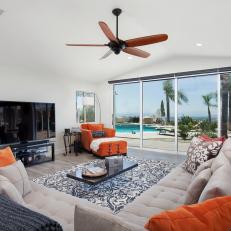 Family Room With Orange Chaise