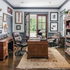 Traditional Home Office With Brown Rug