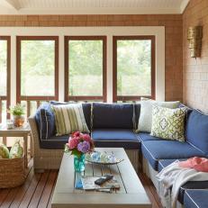 Cottage Screen Porch With Blue Sectional