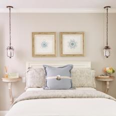 Neutral Cottage Bedroom With Lantern Pendants