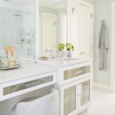 Blue Cottage Bathroom With Dressing Table