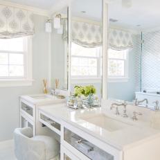 White Cottage Bathroom With Mirrored Vanity