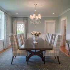 Blue Cottage Dining Room With Plaid Chairs