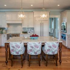 Cottage Kitchen With Floral Barstools