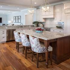 Open Plan Cottage Kitchen With Floral Barstools