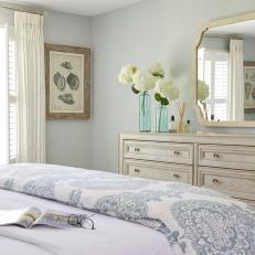 Blue Coastal Bedroom With Hydrangeas