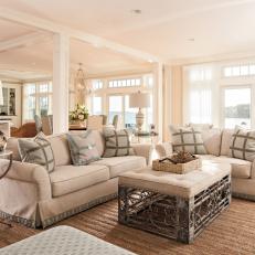 White Coastal Living Room With Water View