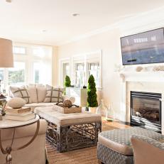Neutral Coastal Living Room With Topiaries