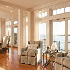 Coastal Living Area With Striped Armchairs