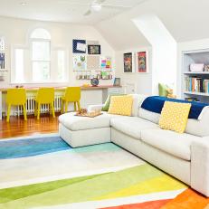 Multicolored Contemporary Playroom With Rainbow Rug