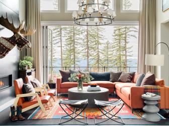 Orange Rustic Great Room With View