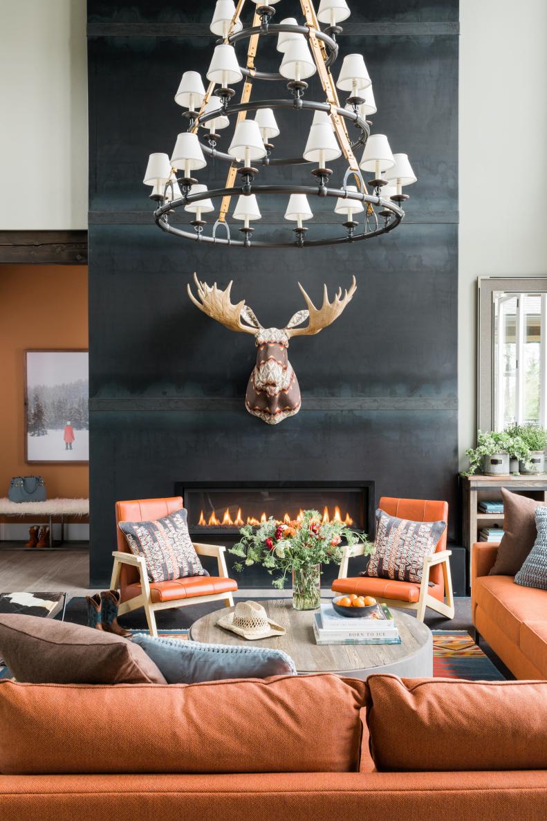 Orange Great Room With Moose Head