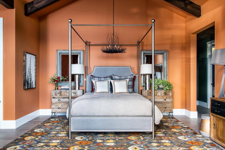 Iron Canopy Bed Is the Star of Rust-Colored Master Suite