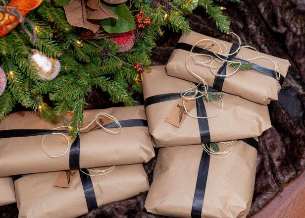 Brown Paper Packages with Black Ribbon and Twine