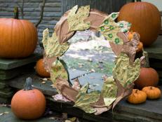 An easy DIY wreath or mirror frame with painted leaves.