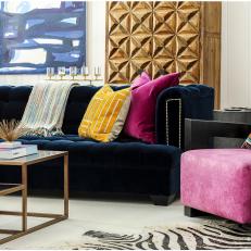 Eclectic Multicolored Living Room With Velvet Sofa