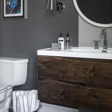 Gray Bathroom and White Countertop