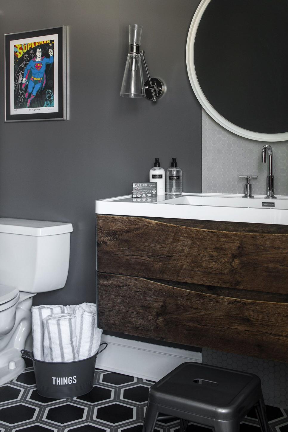 Gray Bathroom and White Countertop HGTV