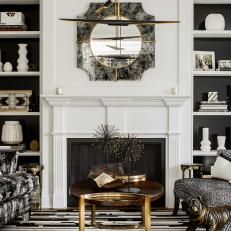 Black and White Living Room With Gold Table