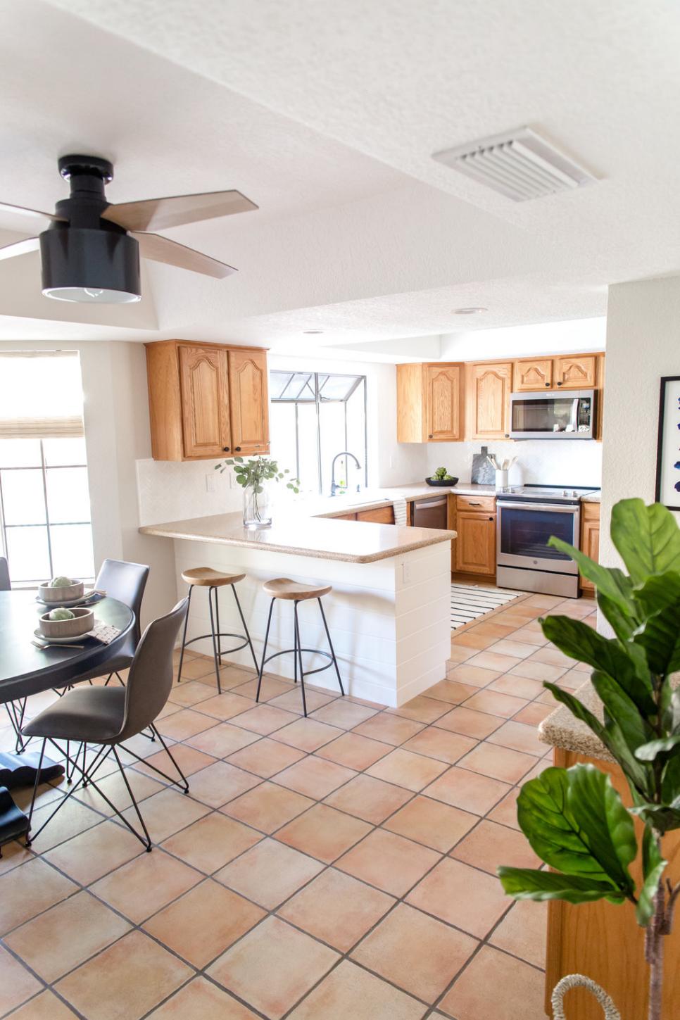 Open Plan Kitchen With Saltillo Tile Floor | HGTV