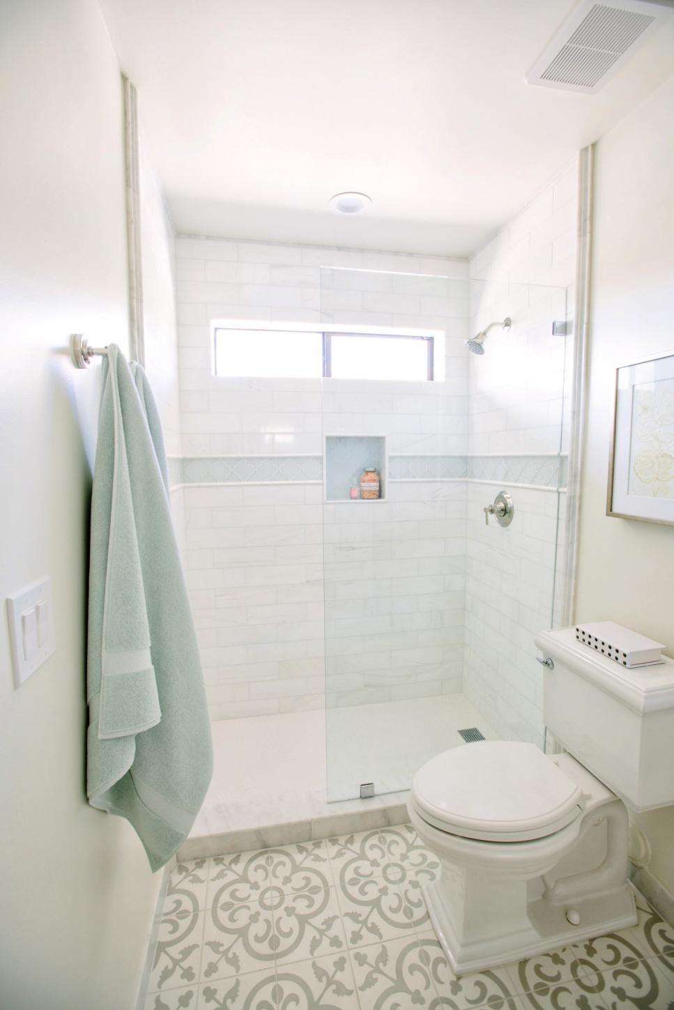 White Small Bathroom With Patterned Floor | HGTV