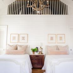 White Shabby Chic Bedroom With Pink Pillows