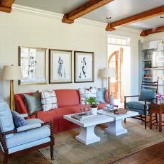Eclectic Living Room With White Coffee Tables