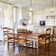 Rustic Dining Table and White Kitchen