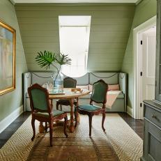 Green Traditional Sitting Room With Skylight