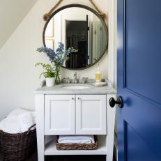 Small Bathroom With Blue Flowers