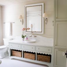 Guest Bathroom With Sage Green, Scalloped Vanity