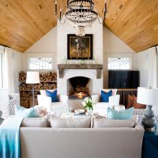 Cozy, Country-Style Den With Stone Fireplace