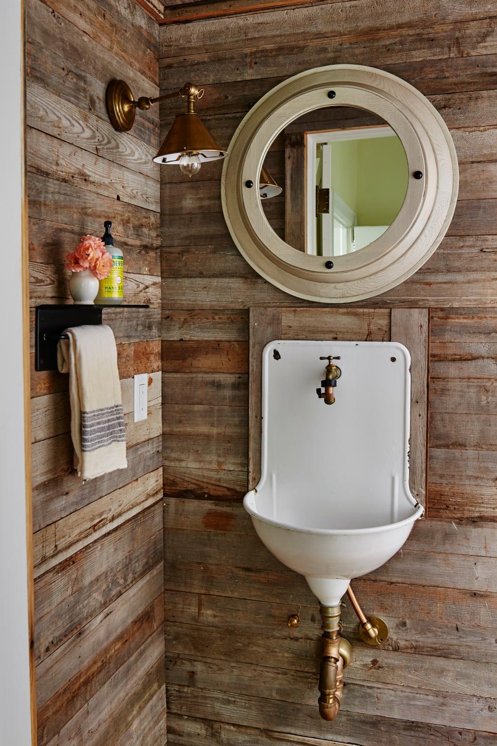 Rustic Powder Room With Floating Sink | HGTV