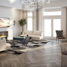 Neutral Contemporary Living Room With Striped Rug