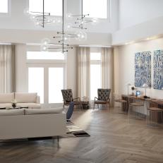Neutral Contemporary Living Room With Blue Art