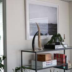 Glass Bookshelf With Plant