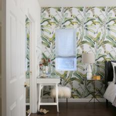 Eclectic Bedroom With Green Wallpaper
