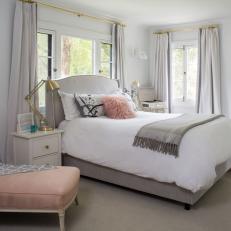 Gray Transitional Bedroom With Pink Chaise