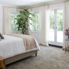 Neutral Transitional Master Bedroom With Tree