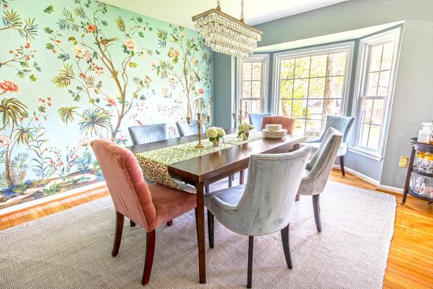 Blue Dining Room With Fl Wallpaper, Dining Room Wallpaper