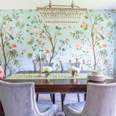 Dining Room With Blue Wallpaper