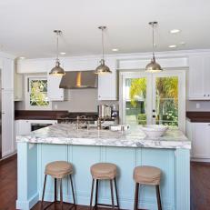 Open Plan Kitchen With Brown Barstools