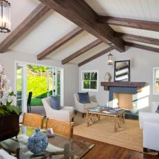 Transitional Great Room With Exposed Beams