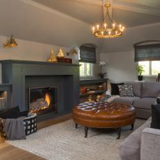 Contemporary Sitting Room With Gray-Green Mantel