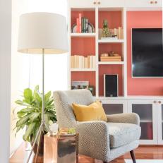 Patterned Chair, Copper Stool Create Stylish Corner in Living Room